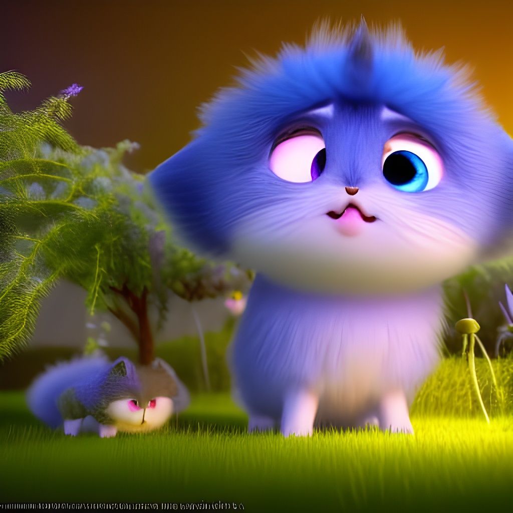 Fluffy Creature in Magical Village: Pixar Style