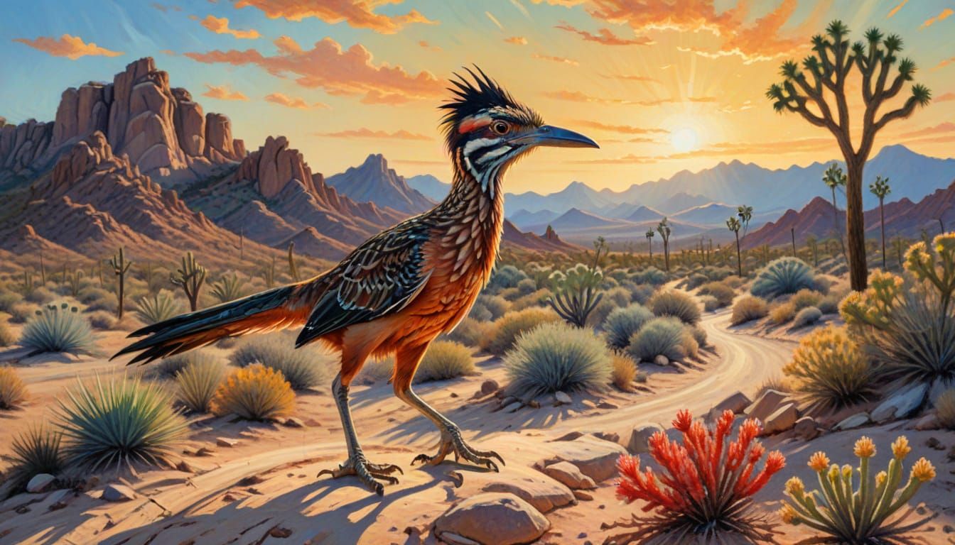 Roadrunner in Joshua Tree Oil Painting