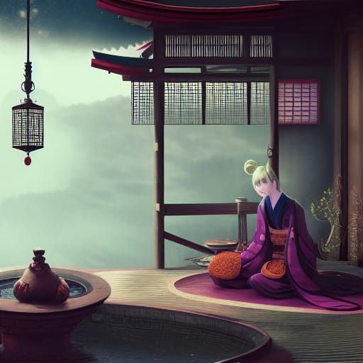 Detailed Japanese Brothel Matte Painting