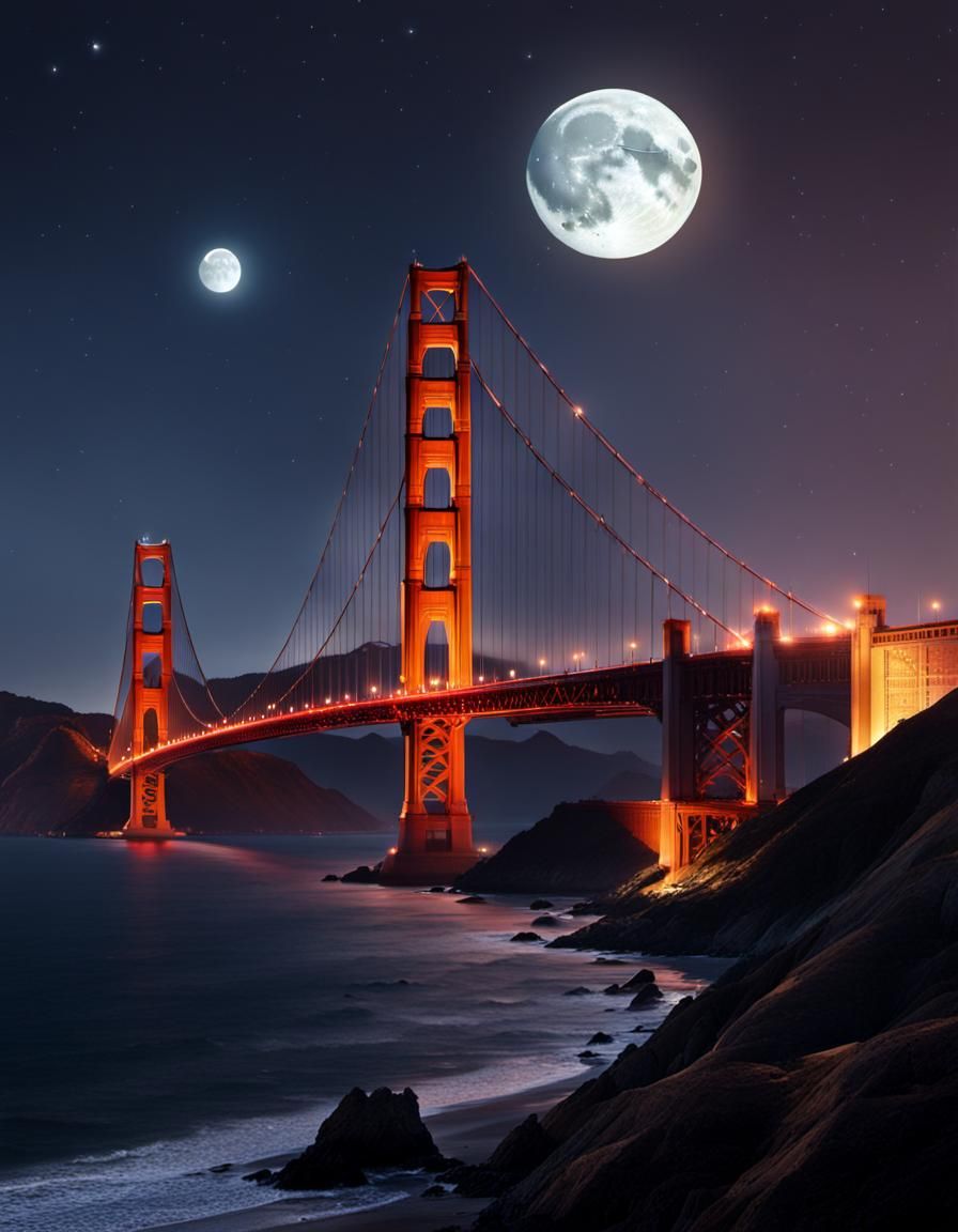 Golden Gate Bridge Under Moon, Matte Painting
