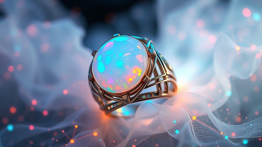 Surreal Opal Ring in Cyberpunk Light Show