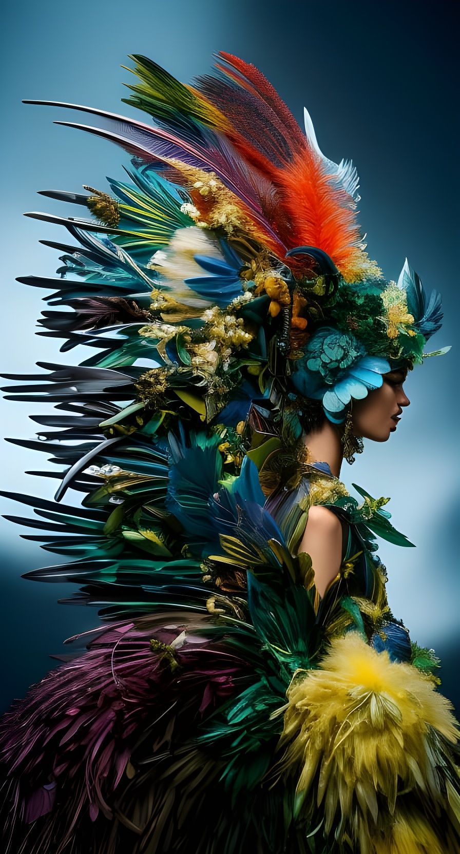 Woman in Bird Mask: Colorful Digital Art Portrait