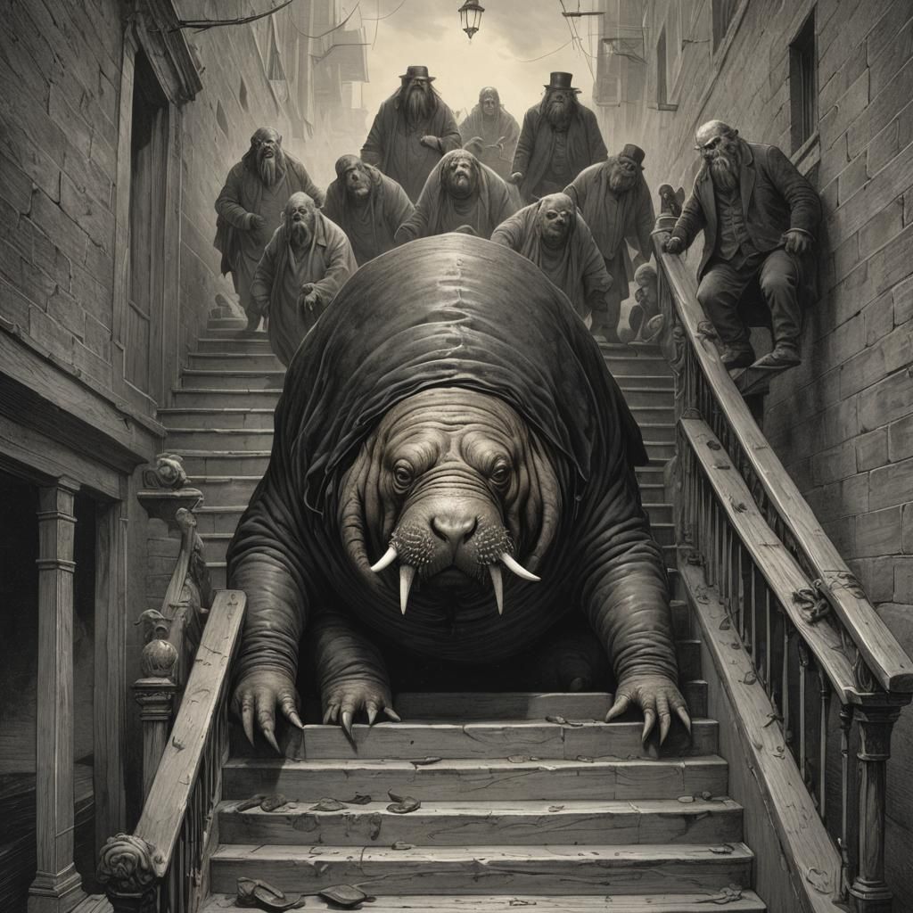 Anthropomorphic Walrus in Horror Illustration Style