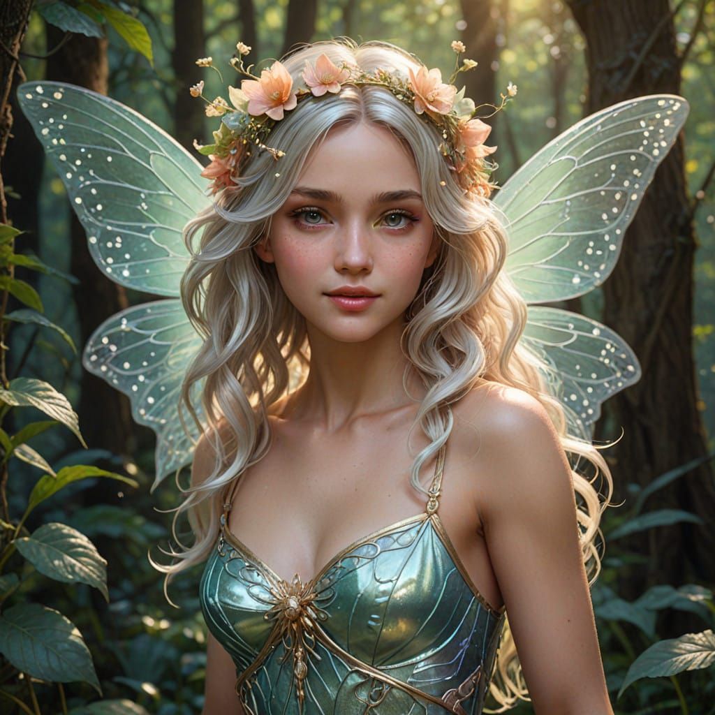 Whimsical Champaca Flower Fairy in Art Nouveau Style