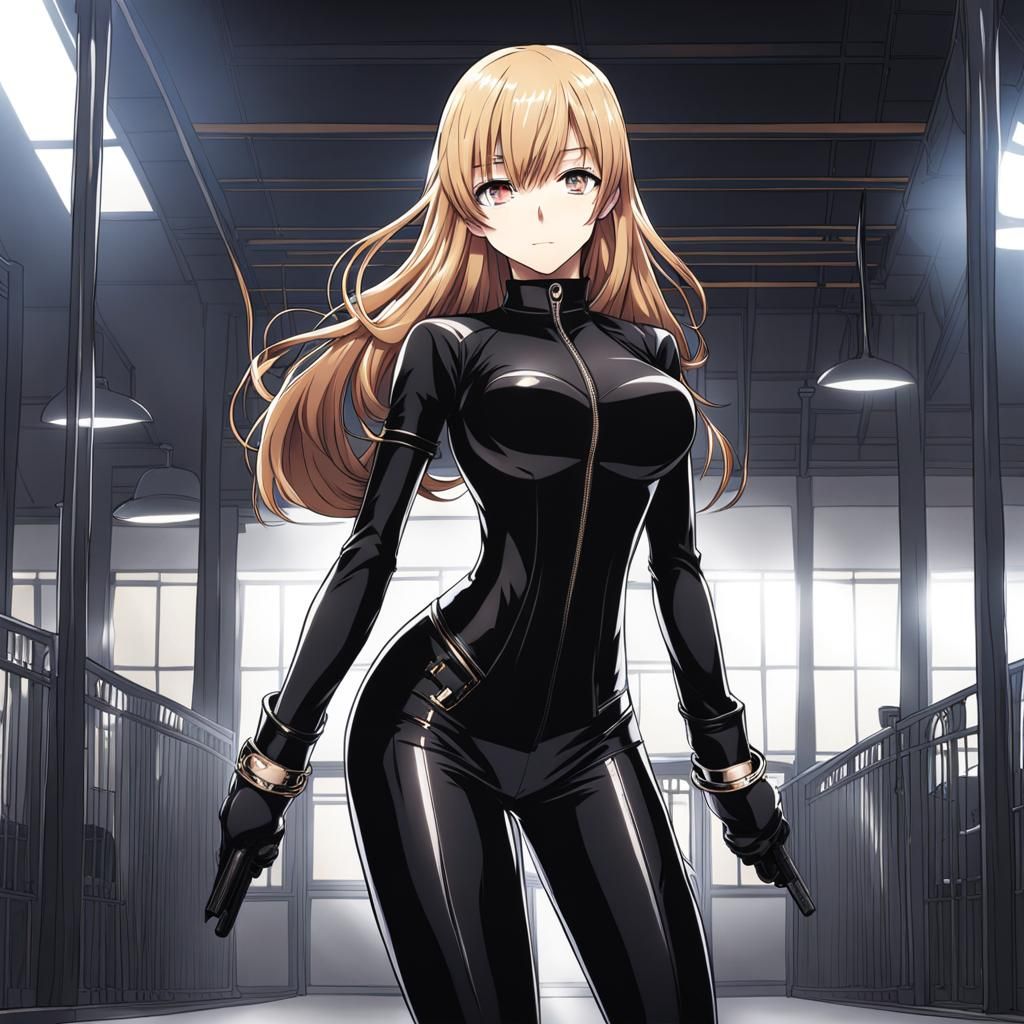 Girl in Bodysuit with Handcuffs: Anime Style