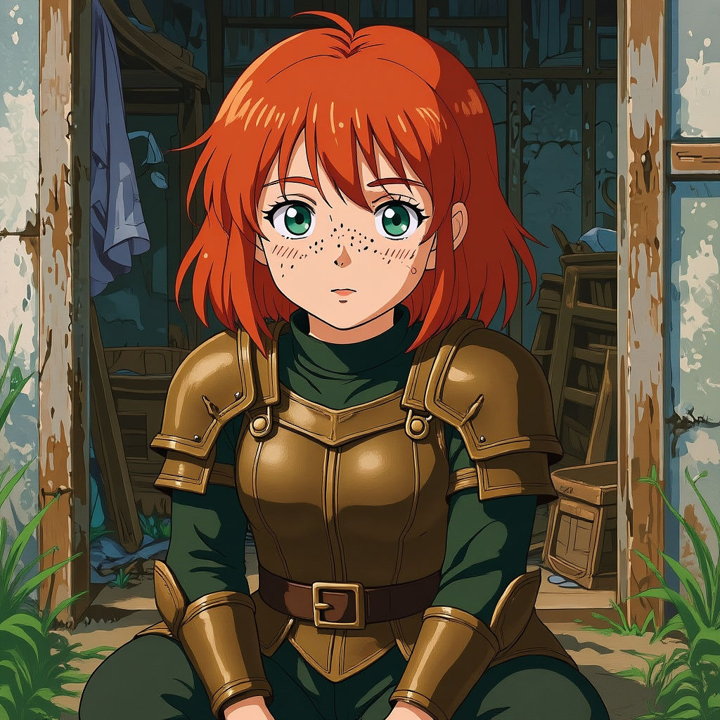 Anime Girl with Red Hair and Green Eyes
