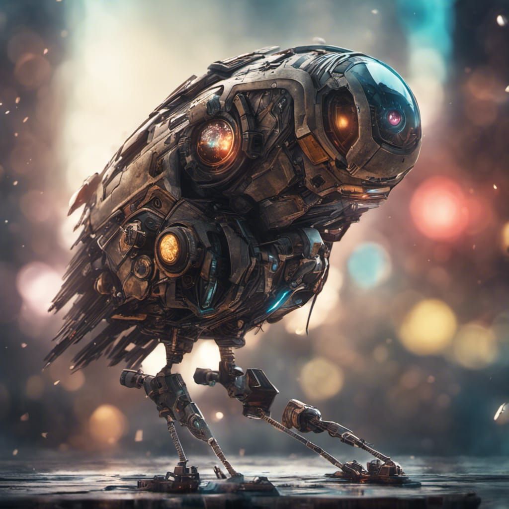 Futuristic Cyborg Sparrow Concept Art in Steampunk Style