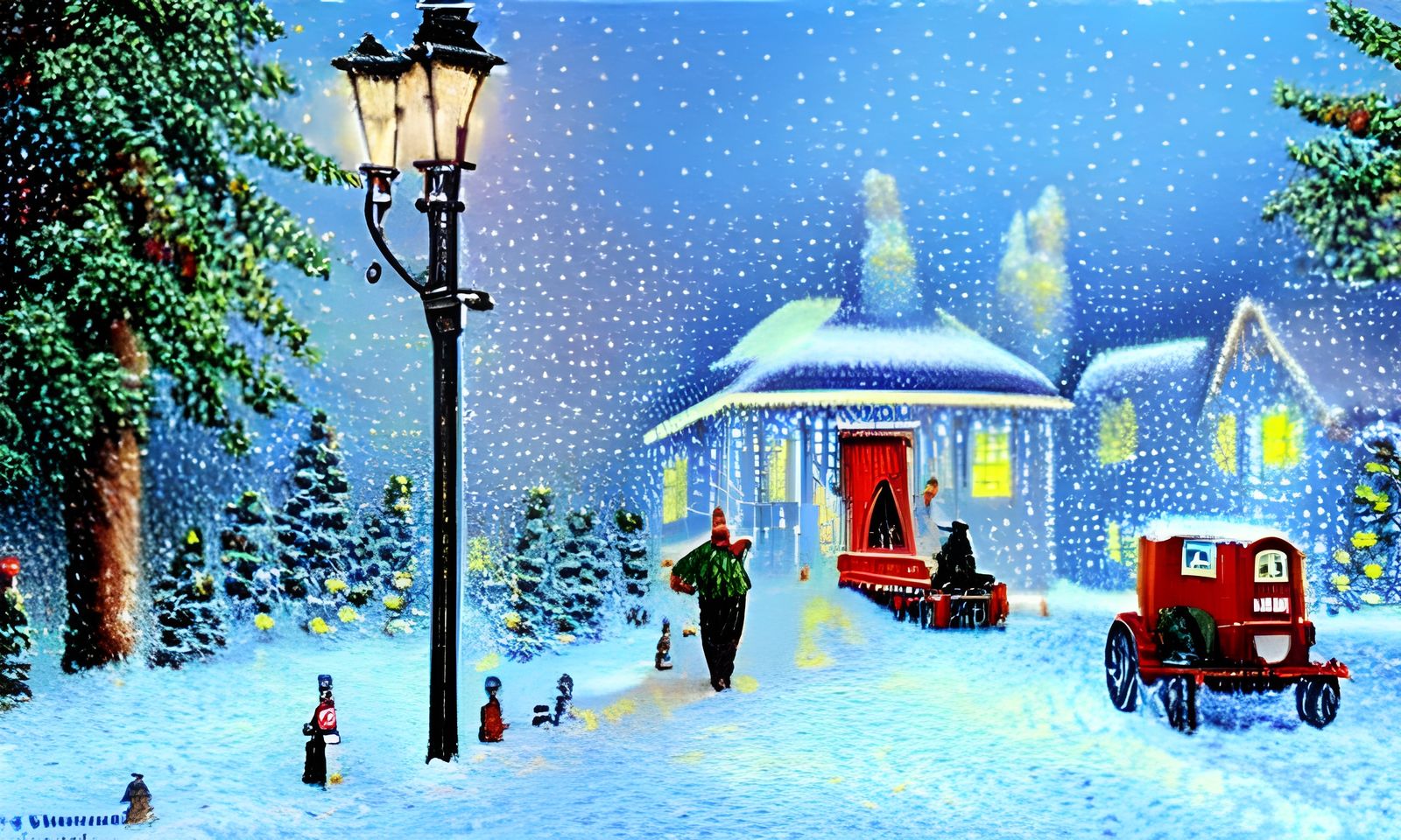 Christmas Postman Delivery in Pointillism Style