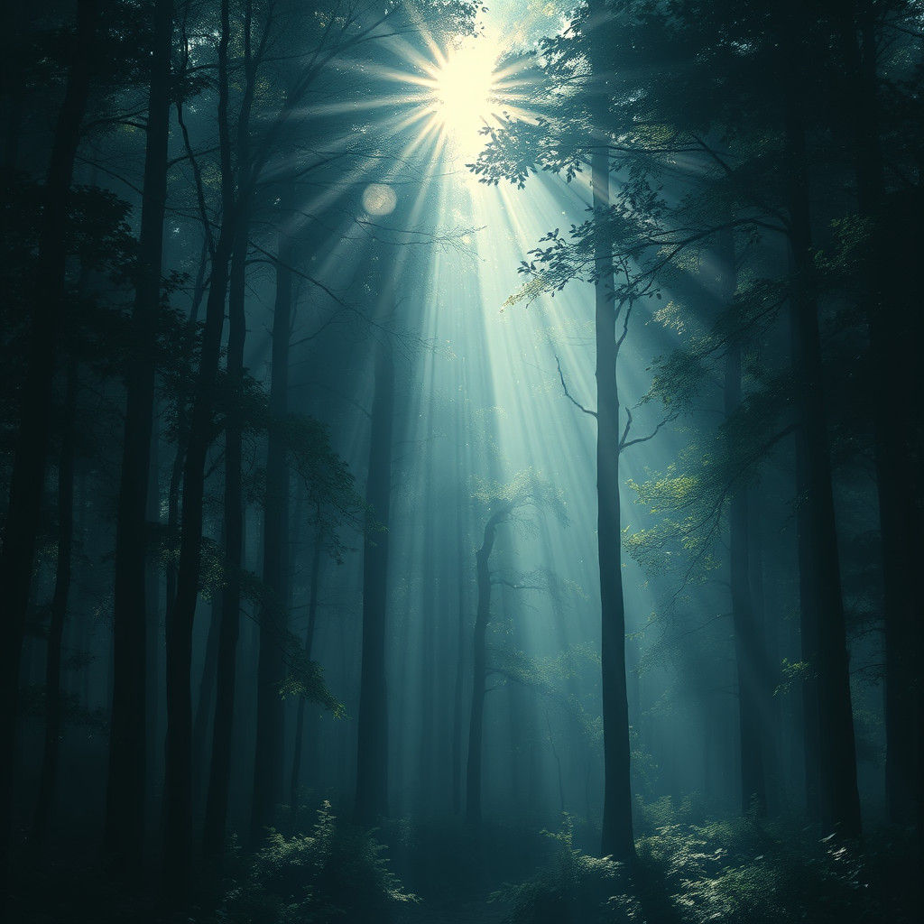 Ethereal Sunlight in Luminous Forest Landscape