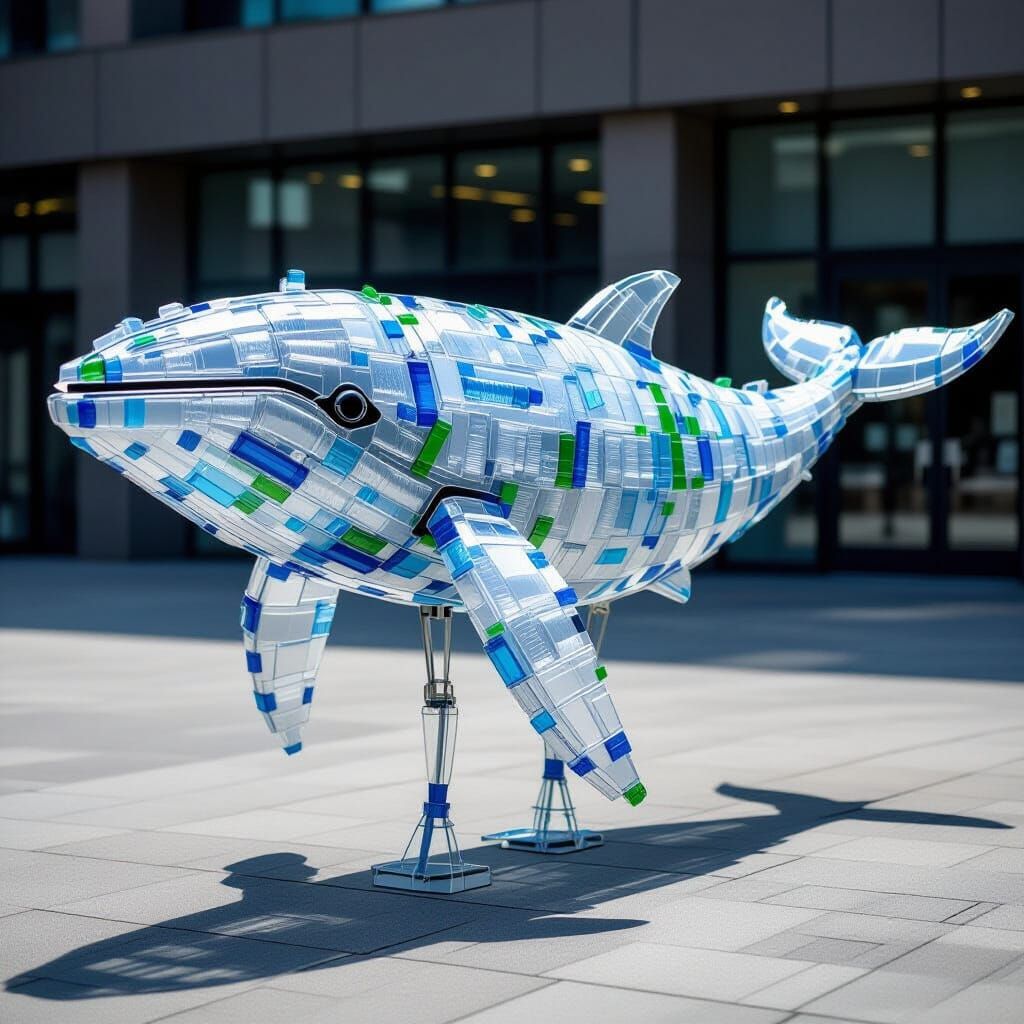 Whale Sculpture Artfully Crafted from Recycled Plastic Bottl...