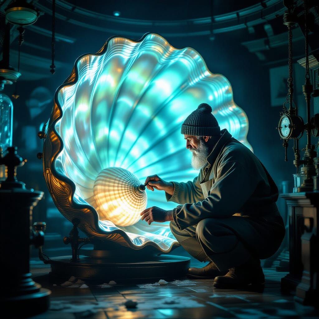 Lighthouse Keeper Tends Giant Bioluminescent Seashell in Sur...