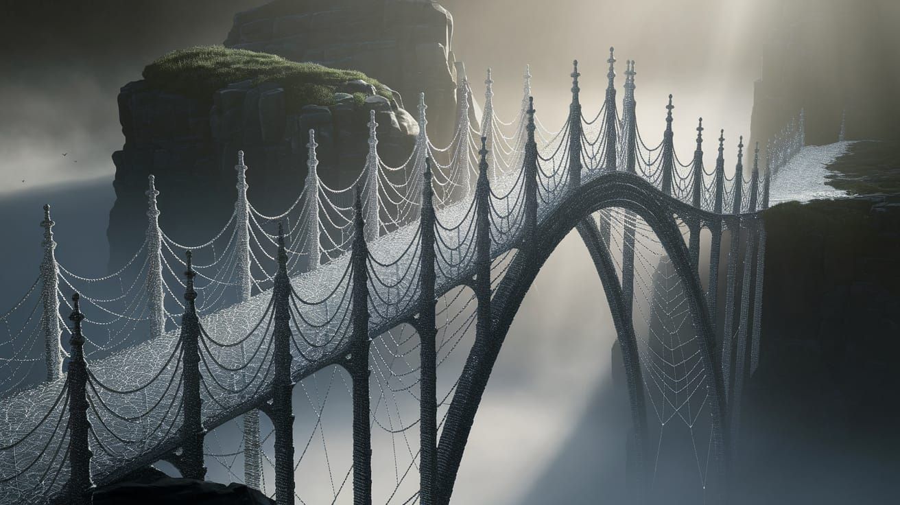 Gothic Spiderweb Bridge Over Misty Abyss