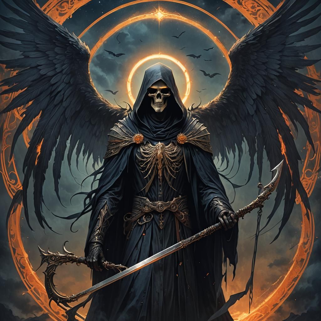 Angelic Grim Reaper with Scythe in Art Nouveau Style