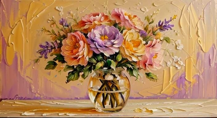 Whimsical Impasto Floral Art in Soft Pastel Hues