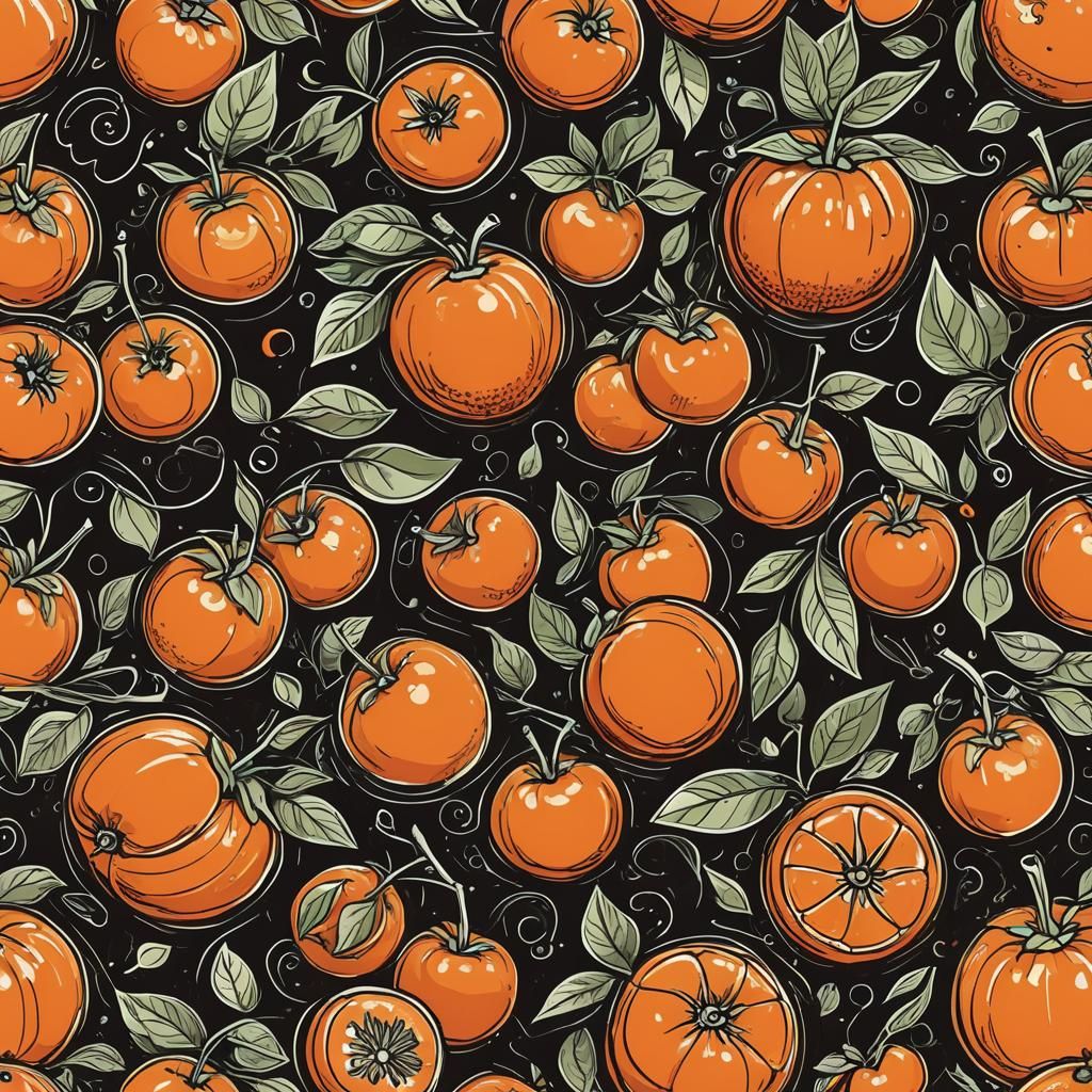 Cartoon Orange Fruit in Bold Kitchen