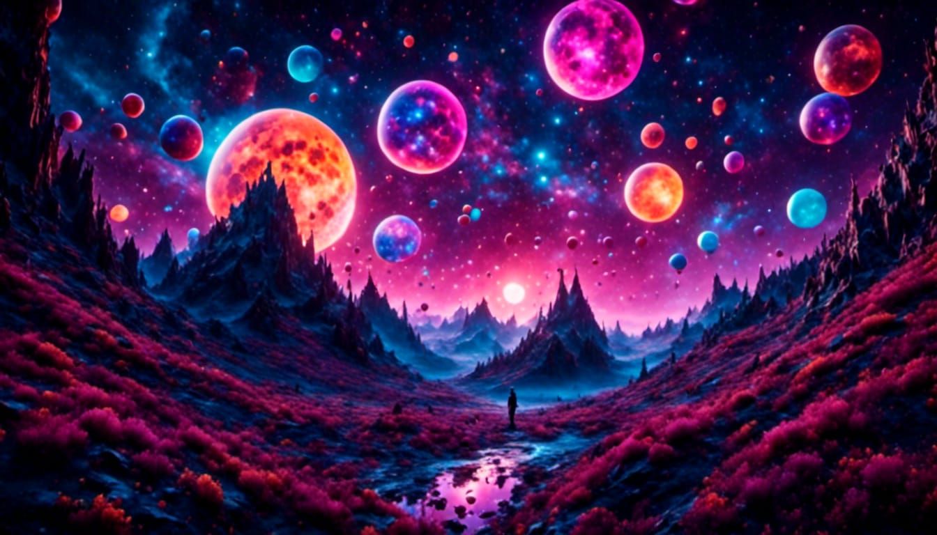 Fluorescent Planets Illuminate Alien Sky in Fantasy Art