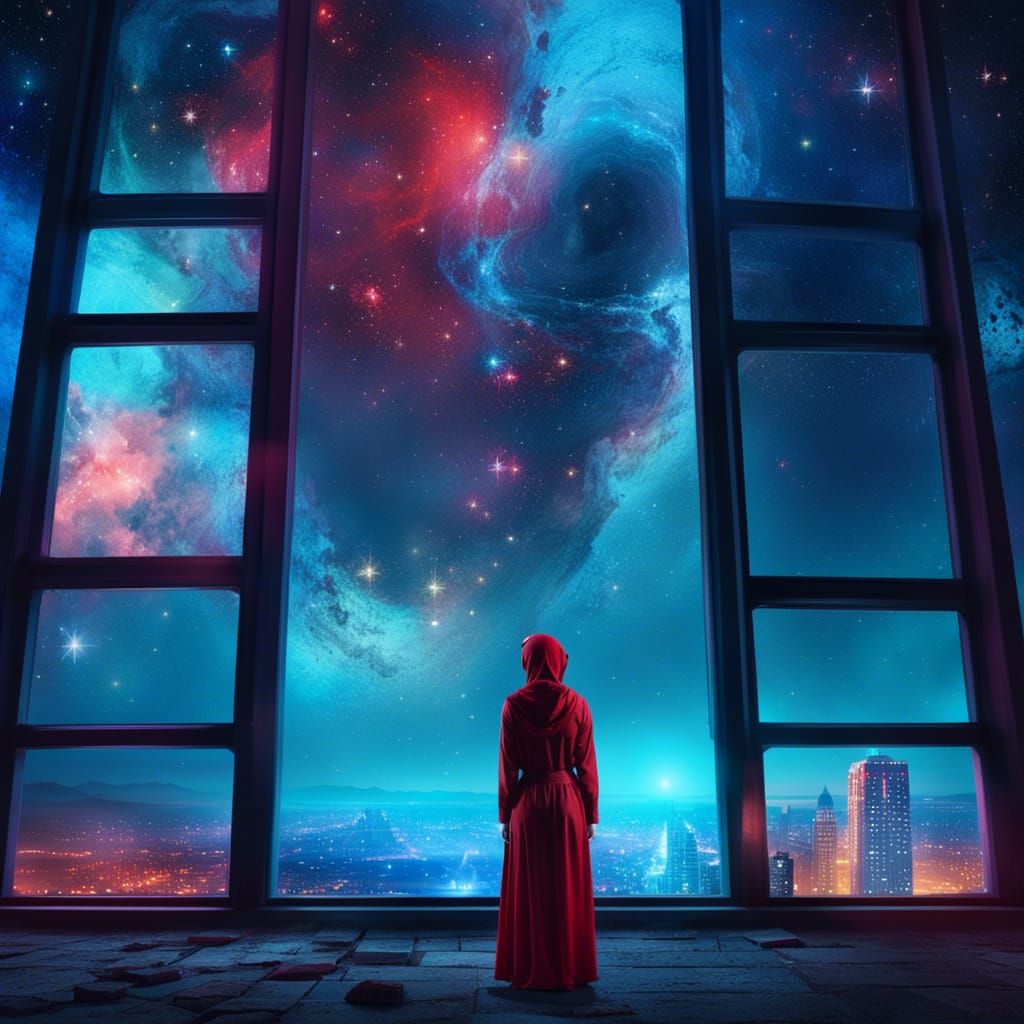 Interstellar Wasteland: Woman Gazing at Starry Sky