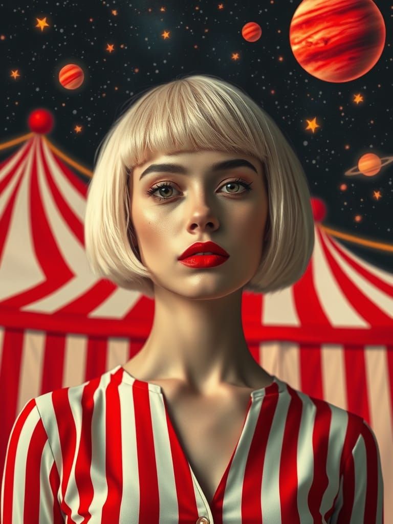 Platinum Blonde in Surreal Red and White Landscape