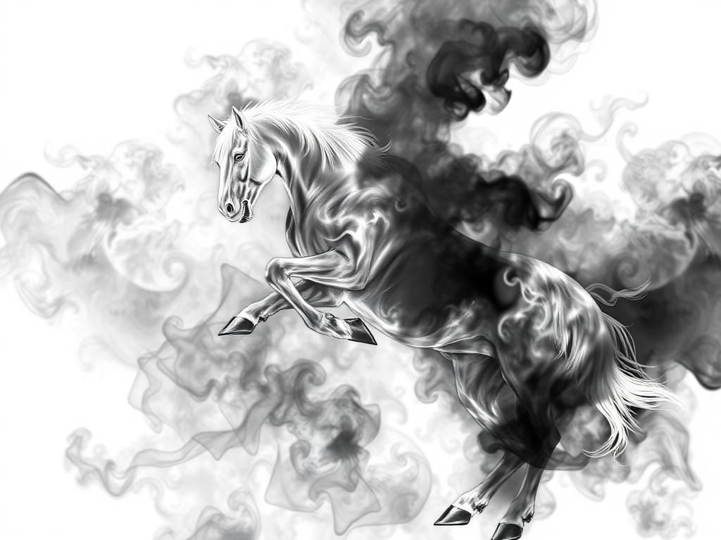 Realistic Void Warhorse in Black and White Fantasy Art