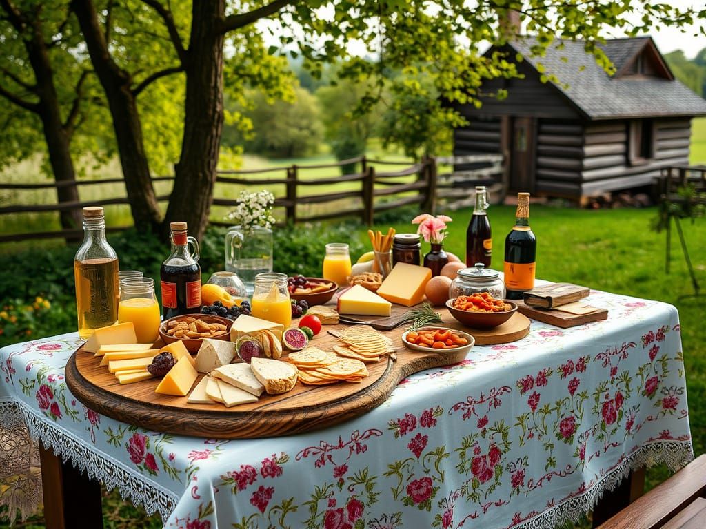 Victorian Cheese Platter in Hospitable Outdoor Scene