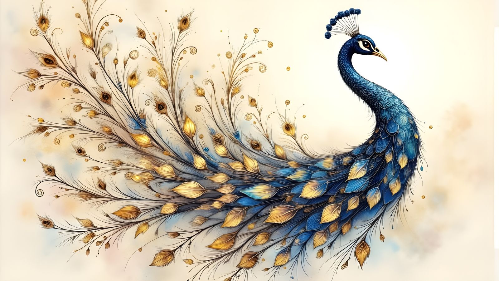 Pencil Sketch of a Peacock in Soft Gold Tones