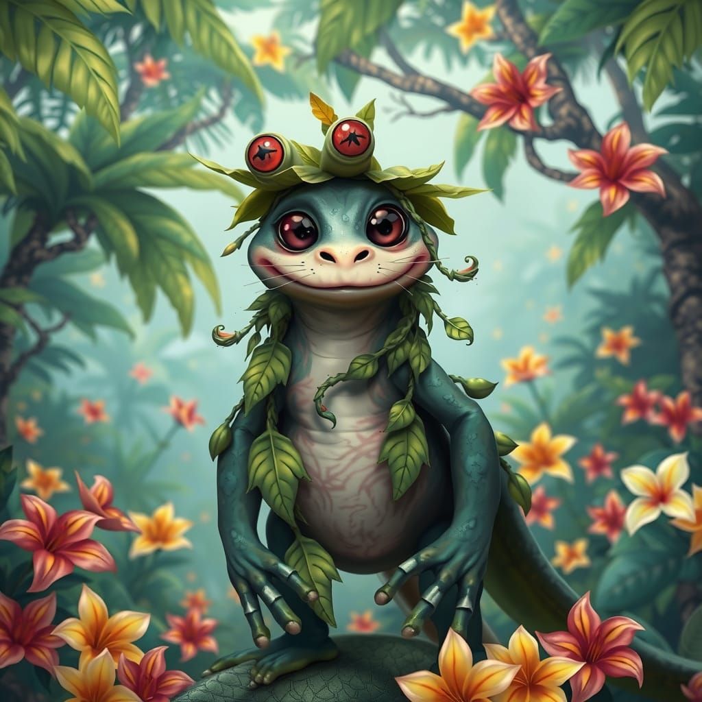 Amused Hybrid Creature in Lush Jungle