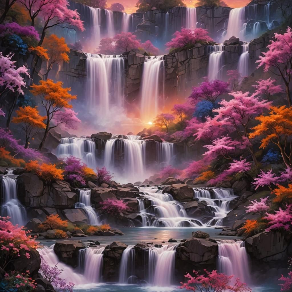 Celestial Waterfall Cascading from a Starry Sky