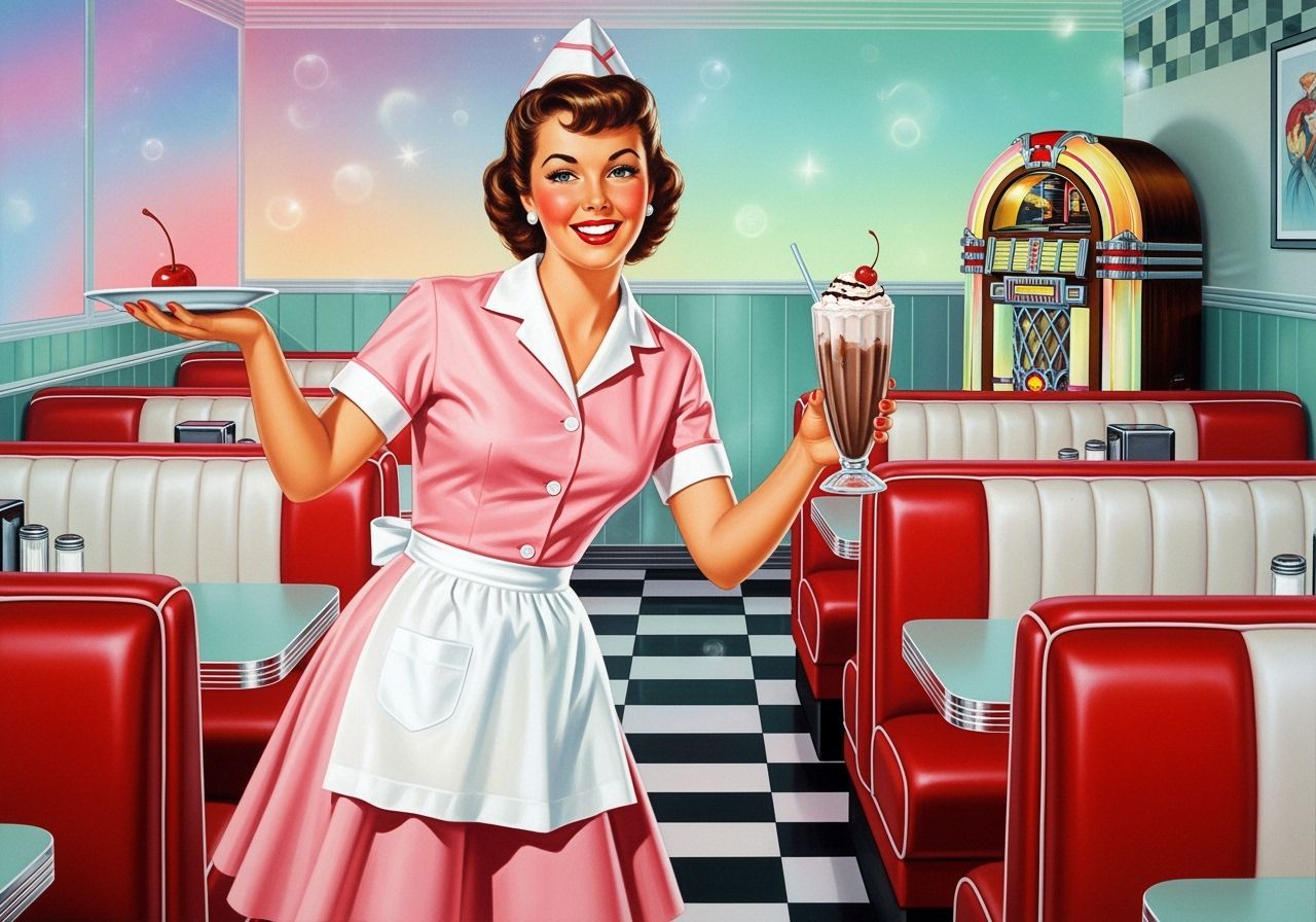 Vintage Airbrushed 1950s Diner Scene