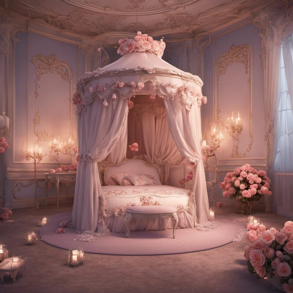 Rococo Princess Room at Night with Roses
