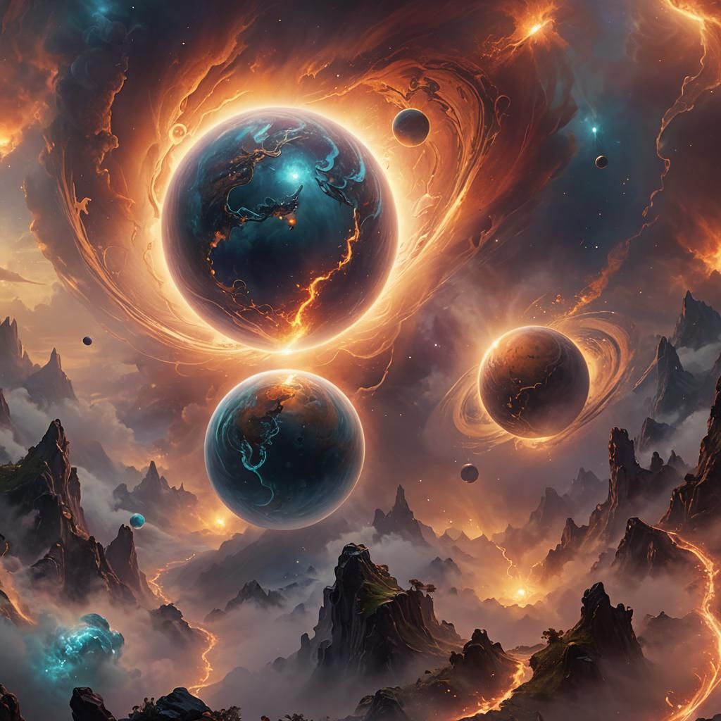 Mystical Planets Reconnect in Ethereal Fantasy Art
