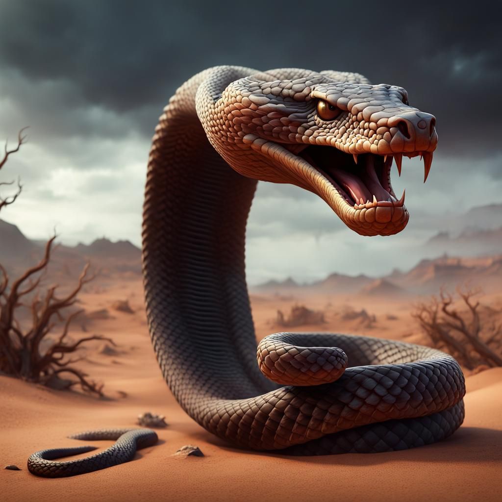 Cobra Rattlesnake in Hellish Desert: Digital Art