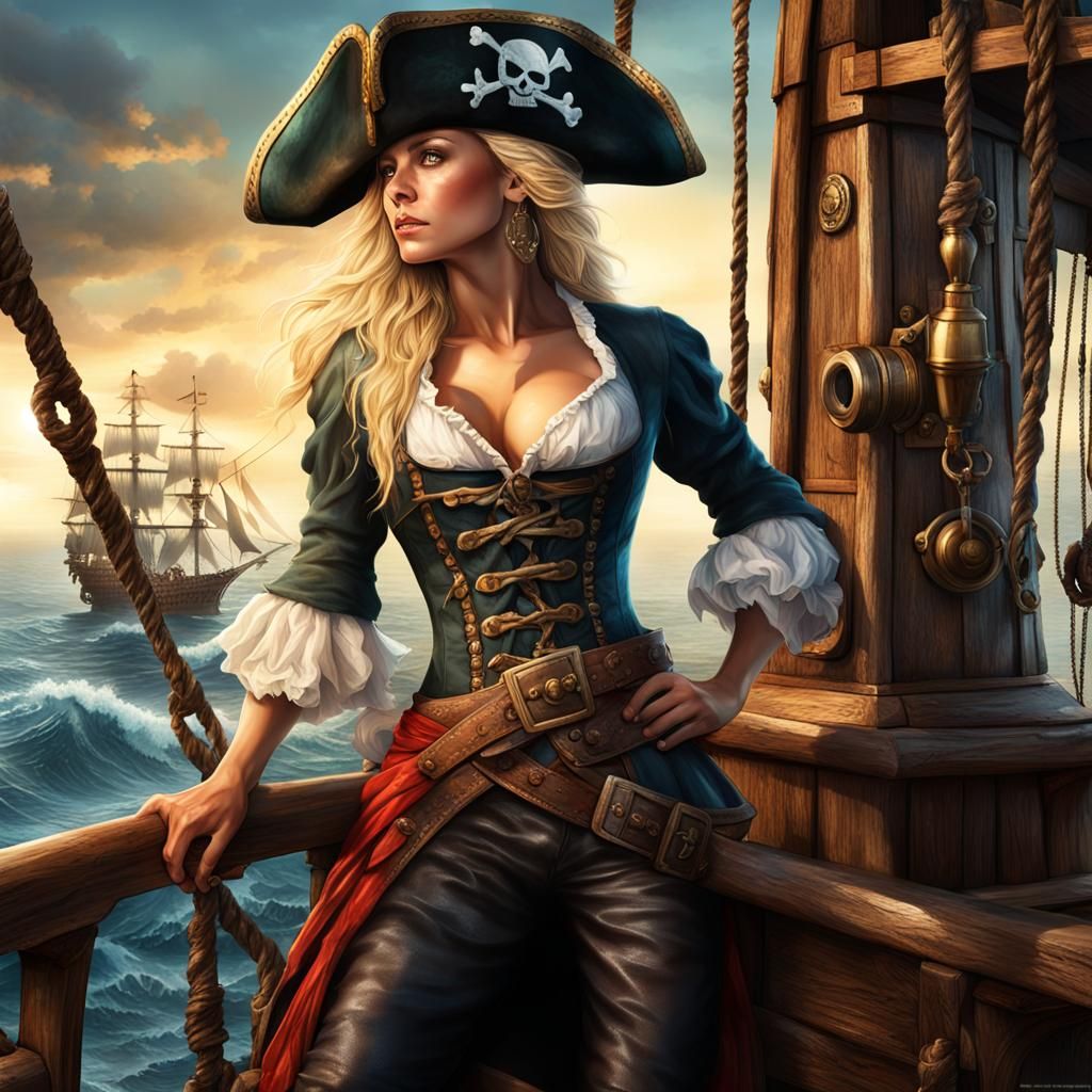 Blonde Pirate Queen on the Open Sea