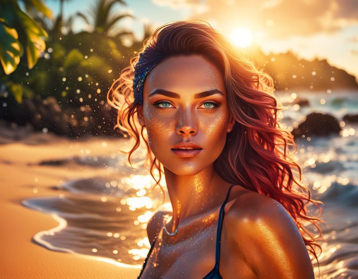 Hyper-Realistic Tropical Beach Goddess