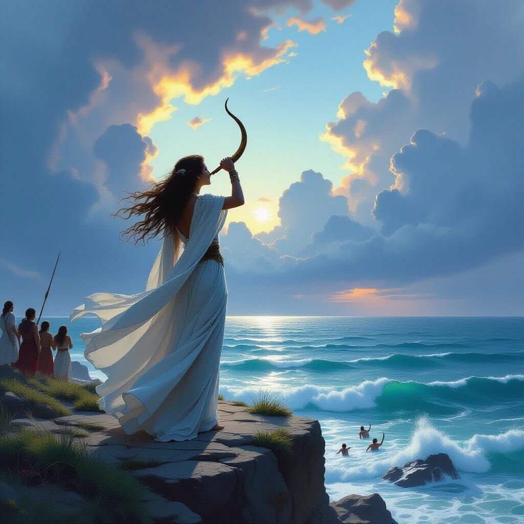 Astrid: Heroic Cliffside Triumph in Fantasy Art Style