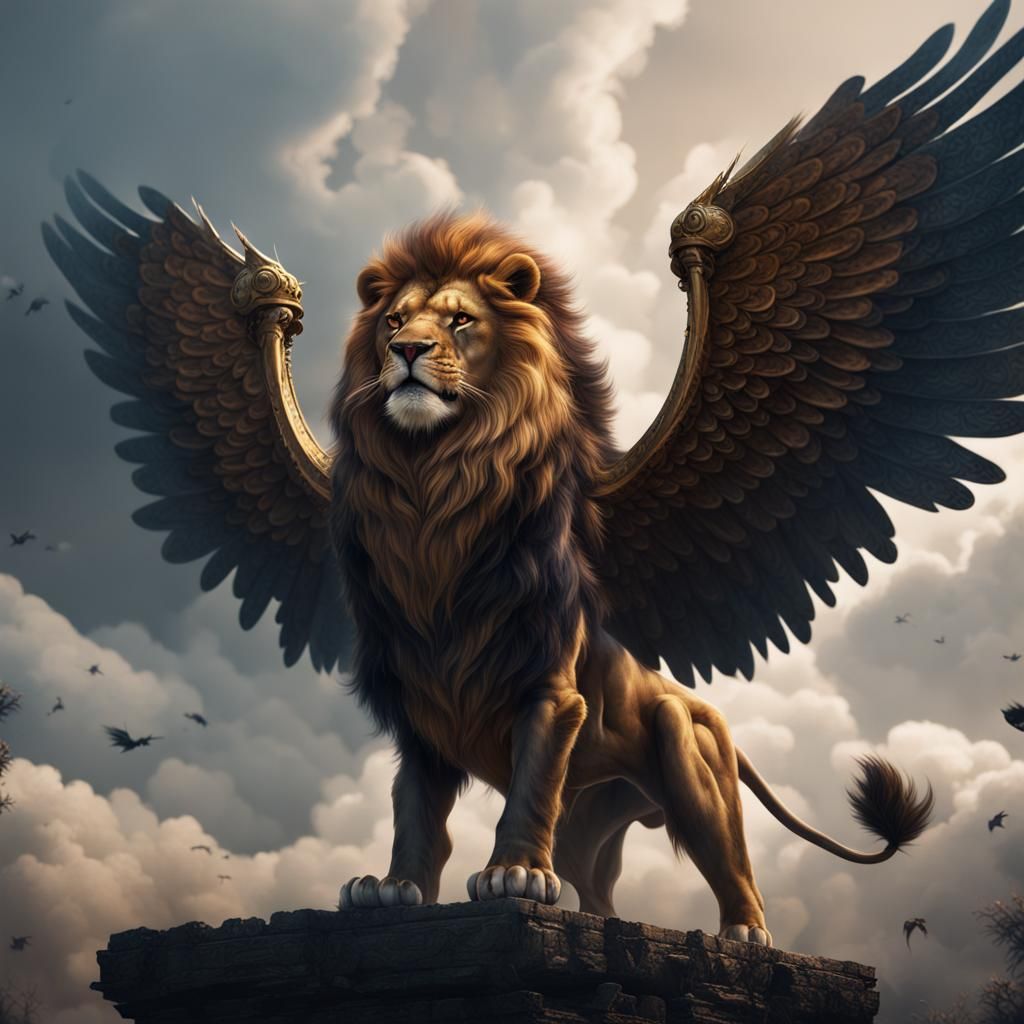 Winged Lion Roaring in the Clouds