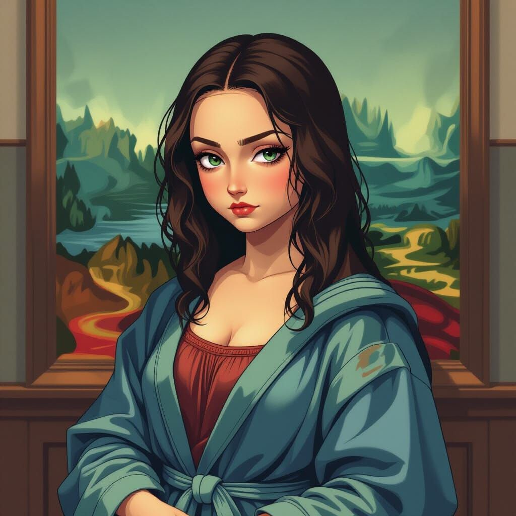 Mona Lisa Scowls in Bathrobe: Cinematic Anime Style