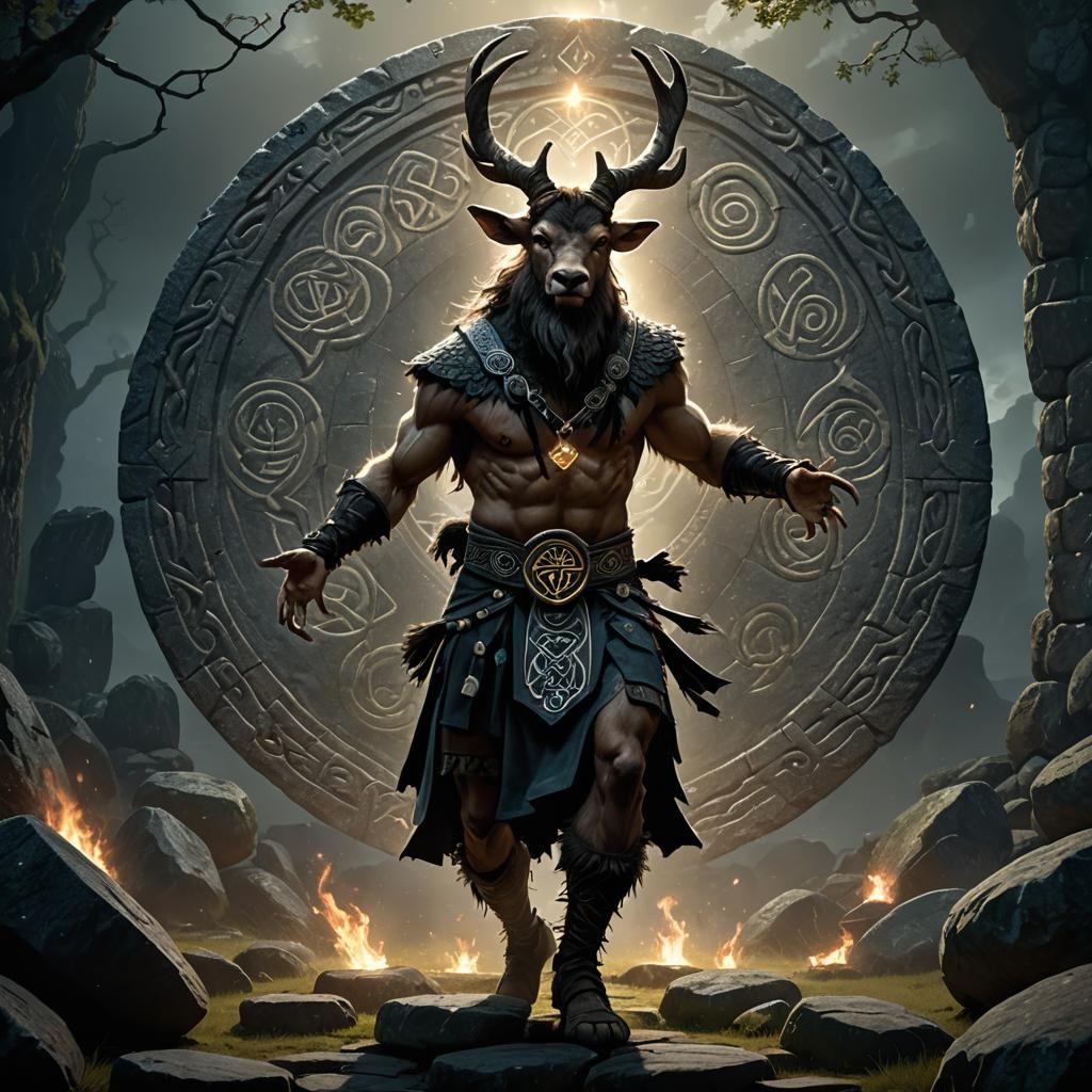 Evil Faun Dances in Stone Circle: Dark Fantasy Art