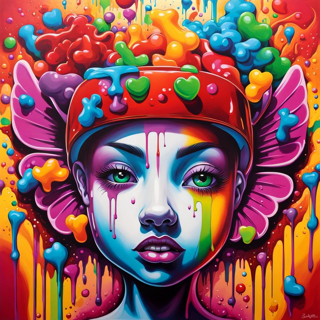 Crazy Angel Graffiti Art with Gummy Bear