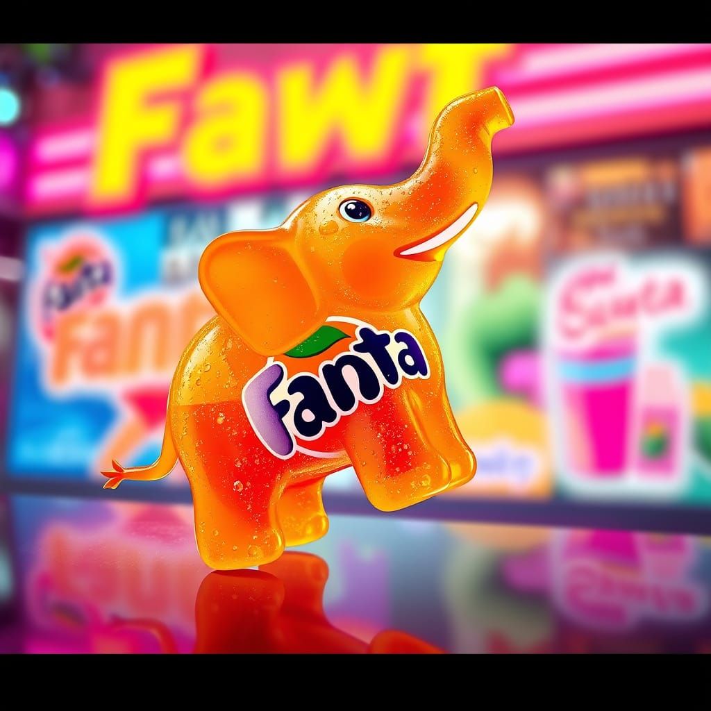 Soda Elephant in Neon Futuristic Ad