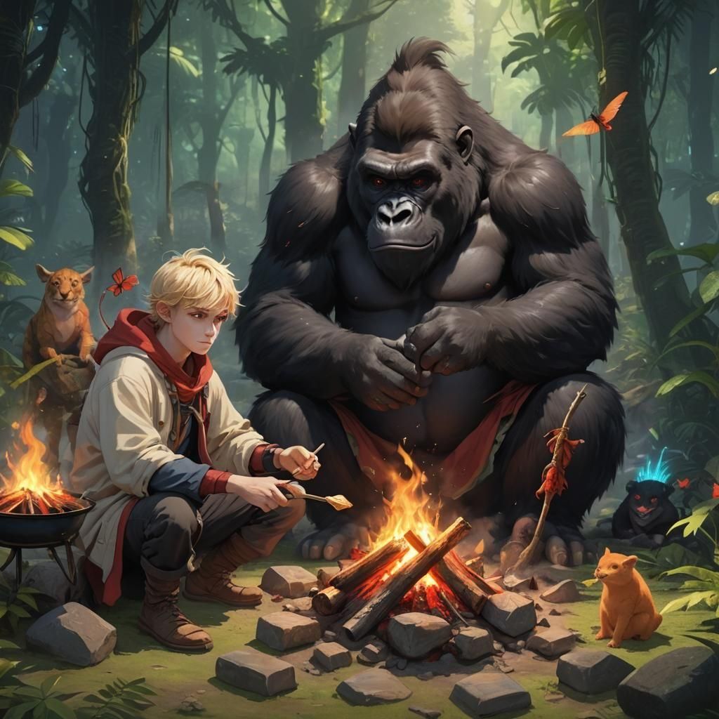 Anime Style Mage in a Bioluminescent Jungle