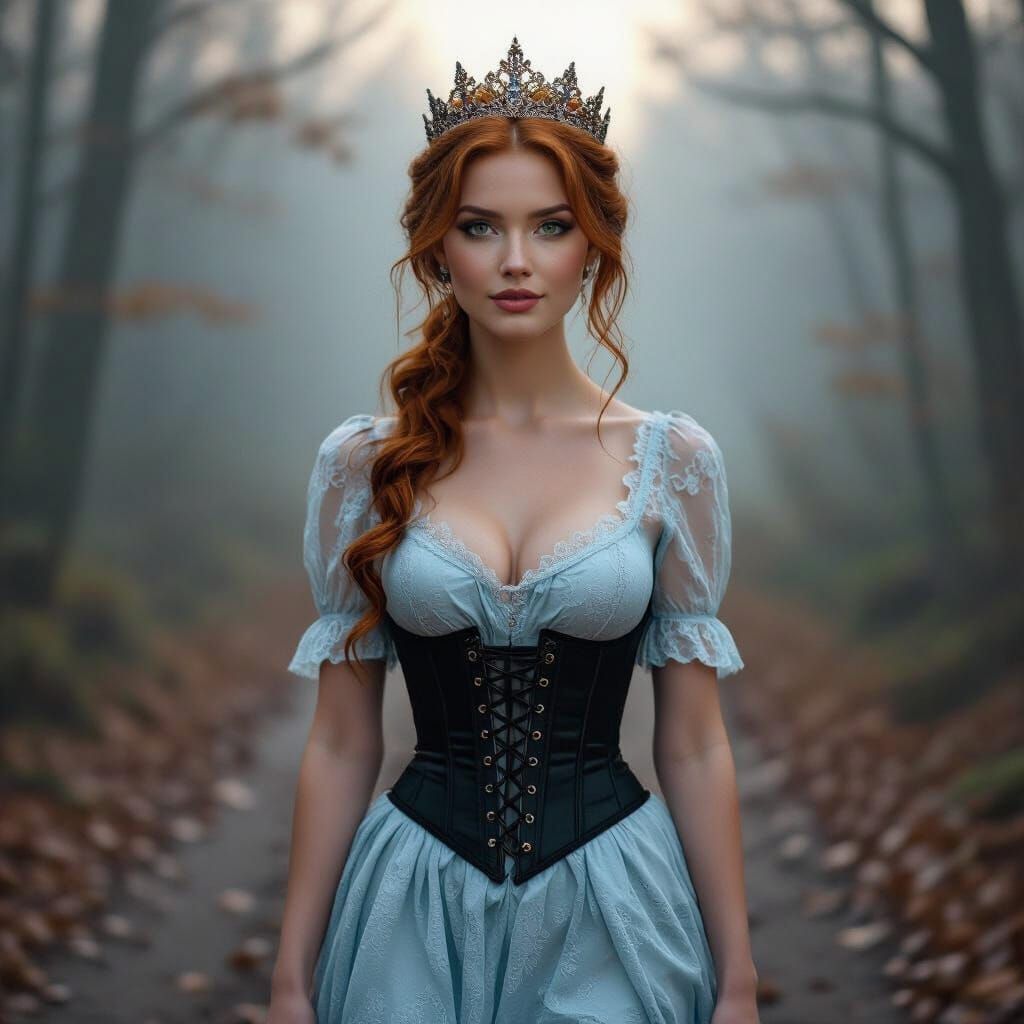 Confident Woman in Forest Crowned in Fantasy Art