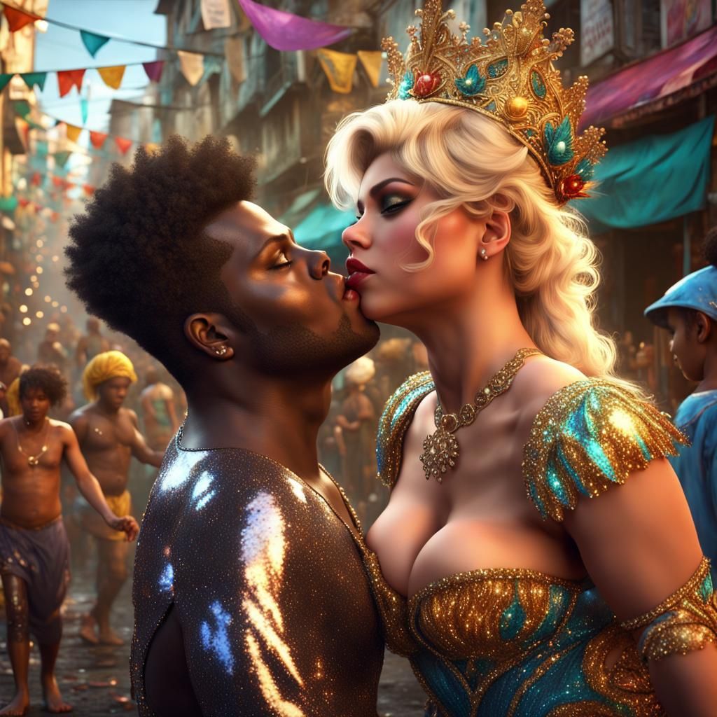 Carnival Queen Kiss in Rio Slums: Fantasy Art