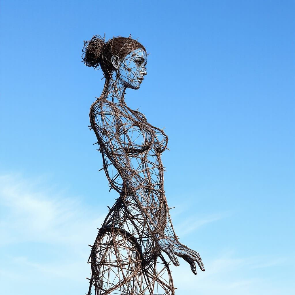Woman Sculpted From Barbed Wire