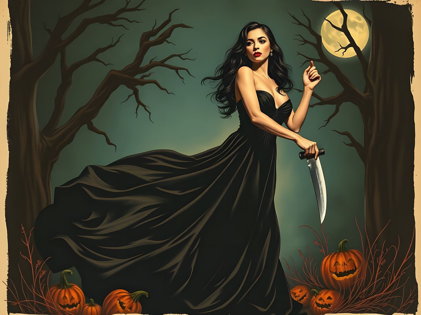 Vintage Horror Poster with Seductive Woman