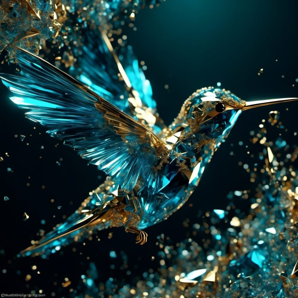 Glass Hummingbird in Geometric Style