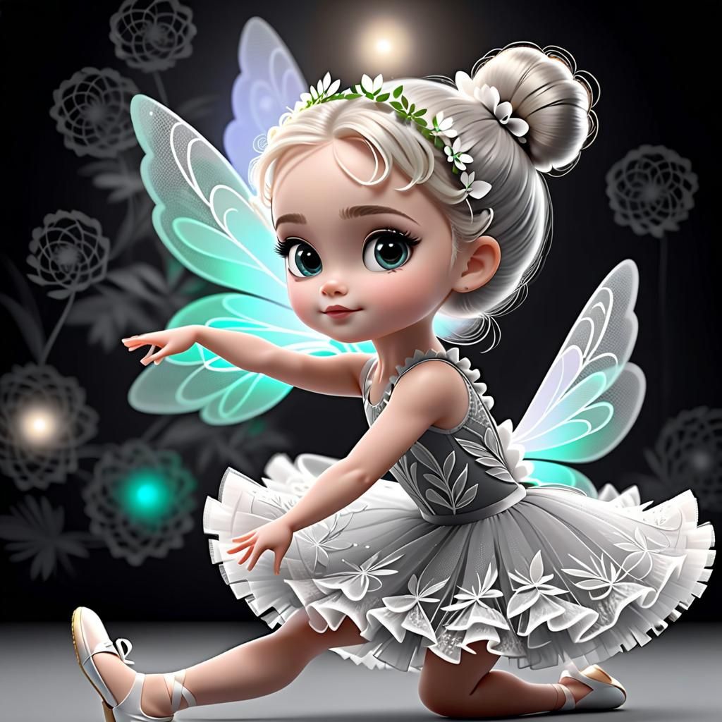 Winged Ballerina in Ruffled Dress: 3D Digital Art