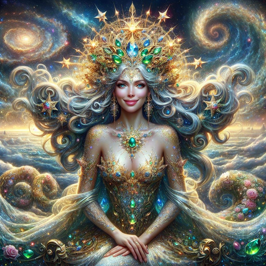 Ethereal Alien Goddess on Cosmic Throne