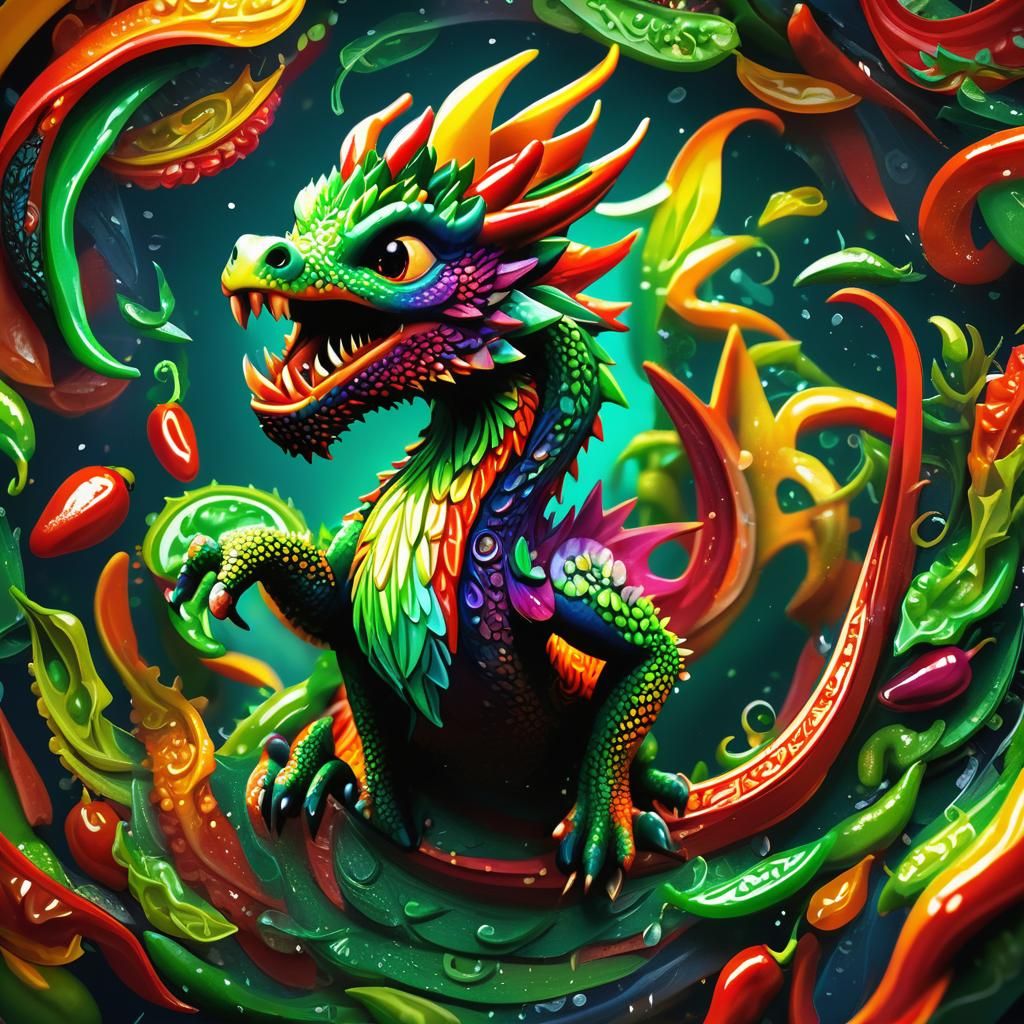 Jalapeño Dragon: Colorful Whimsical 3D Digital Art