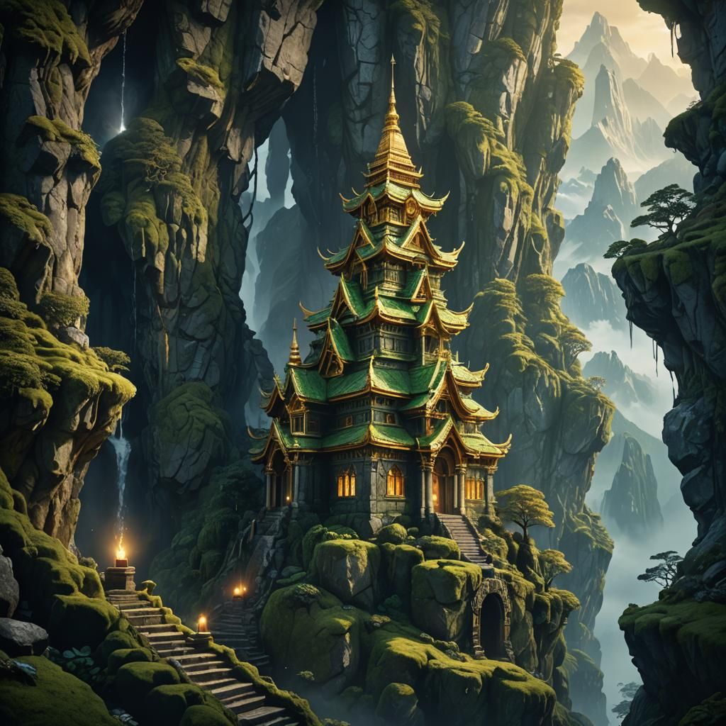 Mystical Mountain Temple Concept Art in 8k