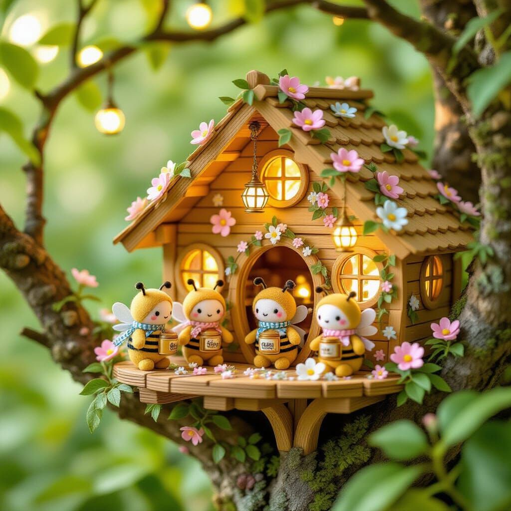 Honeycomb Treehouse Diorama in Kawaii Toy-Art Style